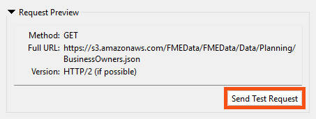 HTTPCaller Send Test Request button